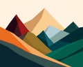 Mountains flat color illustration. Abstract simple landscape. Colorful hills. Multicolored abstract shapes